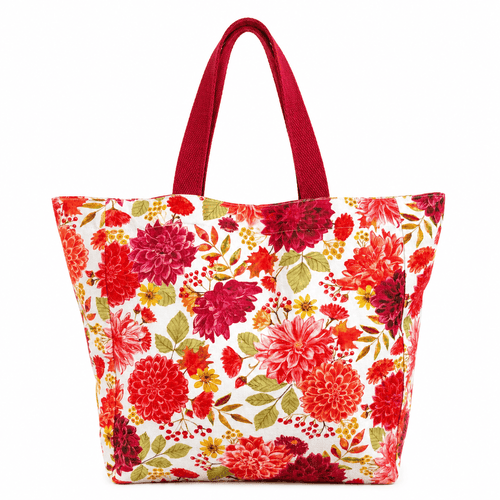 Sac Cabas Toile Imprimé Floral Roses Dahlias Épaule Femme Quotidien 2