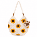 Sac Cabas Crochet Tournesol Granny Square Laine Bandoulière Perles Bois 1