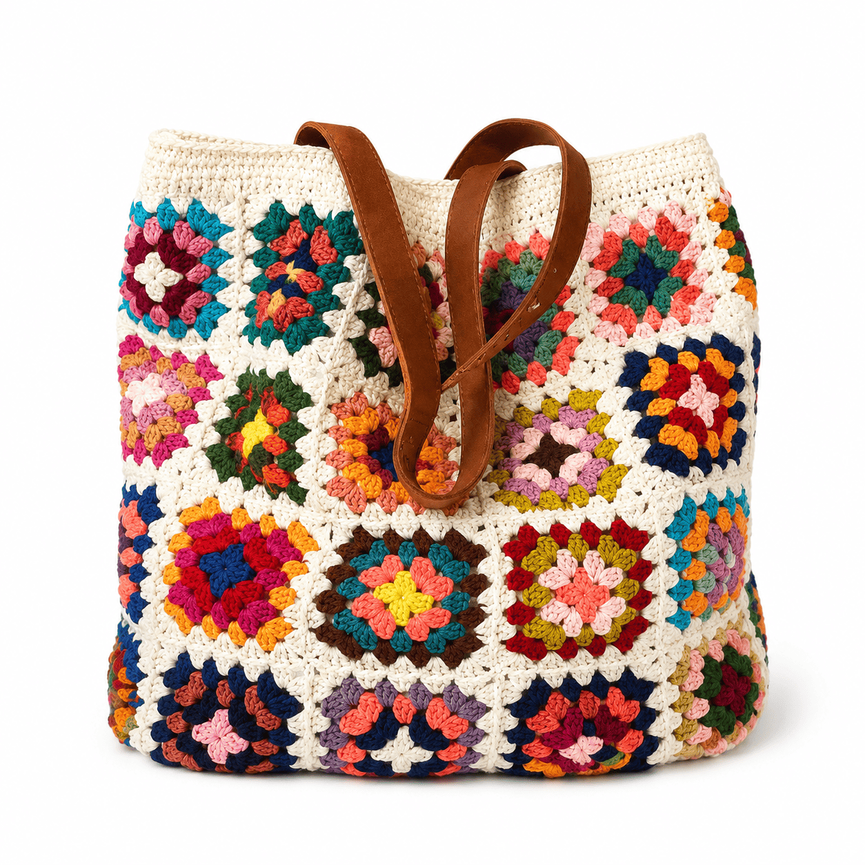 Sac Cabas Crochet Granny Square Boho Coton Shopping Épaule Femme 1